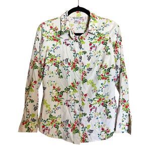 WinterSilks Top Womens Small Multicolor Floral Silk Collared Button Up Blouse